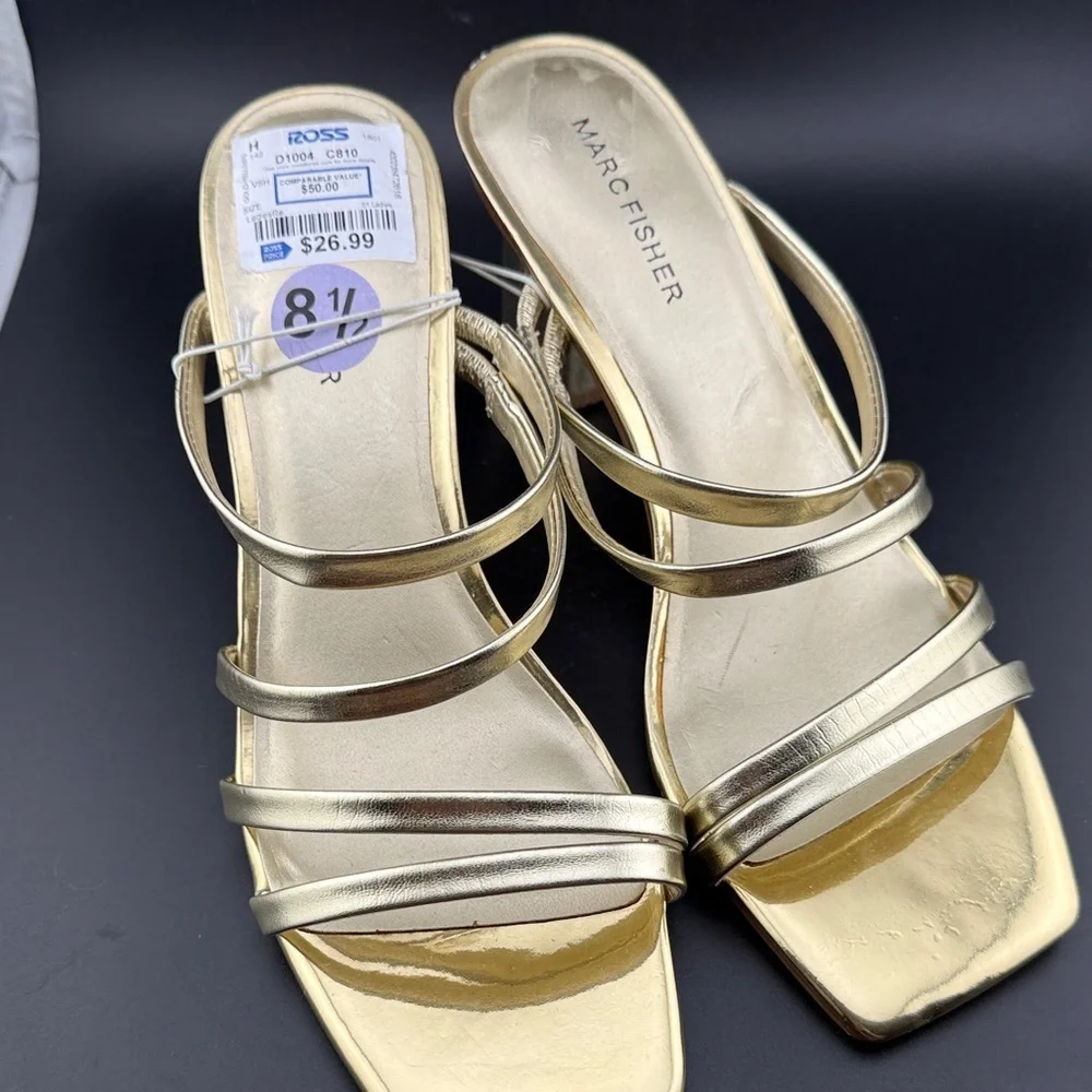 Marc Fisher Metallic Gold Strappy Heels - Picture 1 of 3